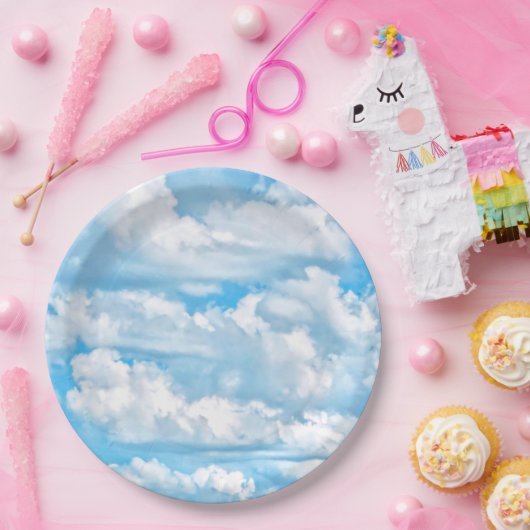 Happy Sunny Clouds Blauer Hintergrund Pappteller (Party)
