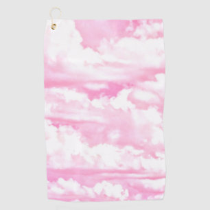 Happy Sunny Clouds Pink Fuchsia Hintergrund auf ei Golfhandtuch