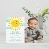 Happy Sunshine 1. Geburtstag Party Foto Einladung (Stehend Vorderseite)