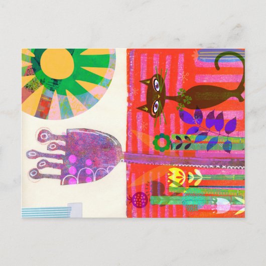 Happy Sunshine Cat Garden Party Postkarte (Vorderseite)