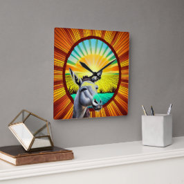 Happy Sunshine Donkey Quadratische Wanduhr