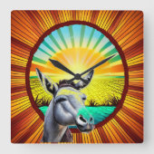 Happy Sunshine Donkey Quadratische Wanduhr (Vorderseite)