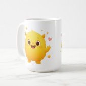 Happy Sunshine Monster Kids Mug — Cheerful Yellow Kaffeetasse (Vorderseite Links)