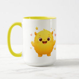 Happy Sunshine Monster Kids Mug — Cheerful Yellow Tasse