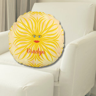 Happy Sunshine Sun Personalisiert Rundes Kissen
