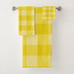 Happy Sunshine Yellow Checkered Squares Kariert Badhandtuch Set