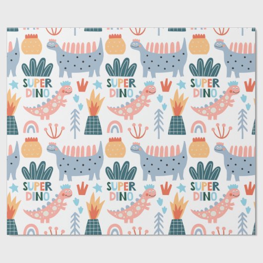 Happy Super Dino Geschenkpapier (Flach)