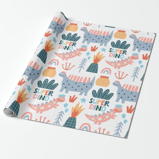 Happy Super Dino Geschenkpapier (Ungerollt)