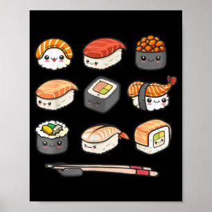 Happy Sushi Anime Kawaii Set Japanisch Food Lover  Poster