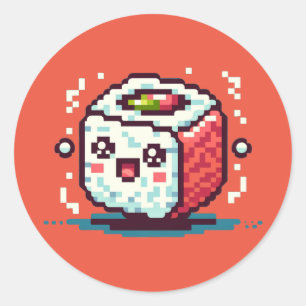 Happy Sushi Roll - Niedliche Pixel Art Food Design Runder Aufkleber