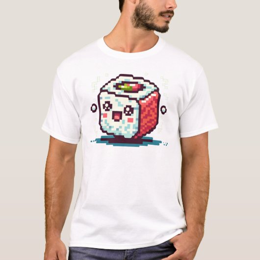 Happy Sushi Roll - Niedliche Pixel Art Food Design T-Shirt (Vorderseite)