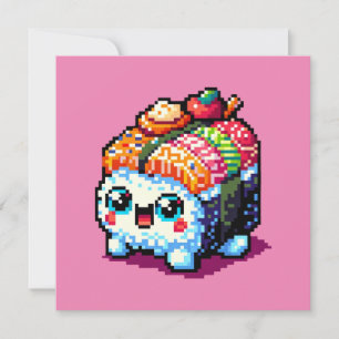 Happy Sushi Roll - Niedliche Pixel Art japanisches Einladung