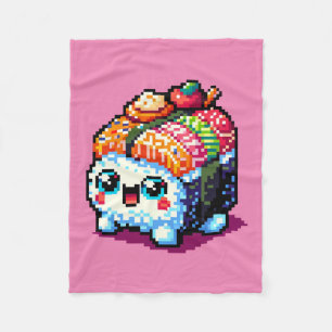 Happy Sushi Roll - Niedliche Pixel Art japanisches Fleecedecke