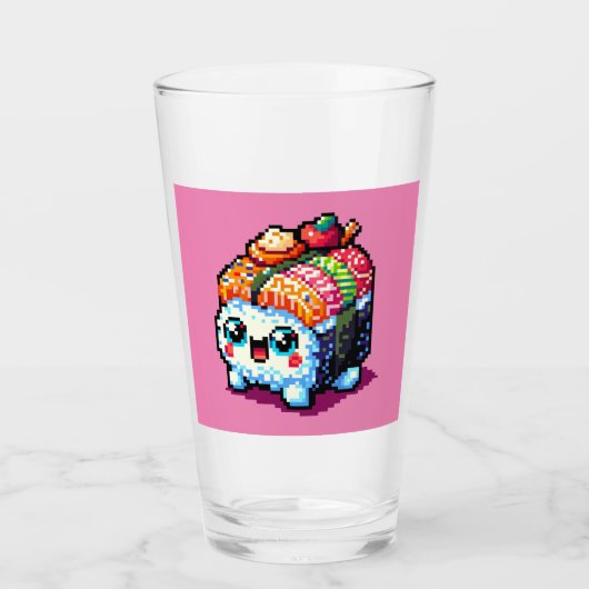 Happy Sushi Roll - Niedliche Pixel Art japanisches Glas (Vorderseite)