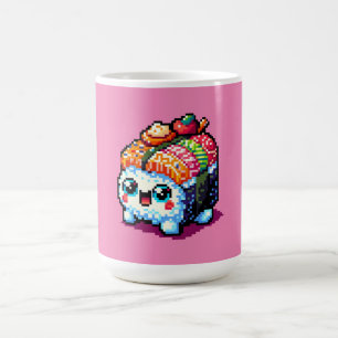Happy Sushi Roll - Niedliche Pixel Art japanisches Kaffeetasse