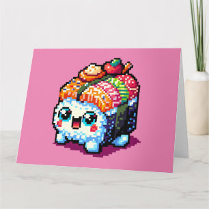 Happy Sushi Roll - Niedliche Pixel Art japanisches Karte