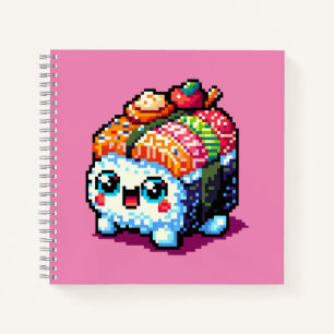 Happy Sushi Roll - Niedliche Pixel Art japanisches Notizblock