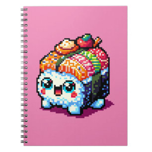 Happy Sushi Roll - Niedliche Pixel Art japanisches Notizblock