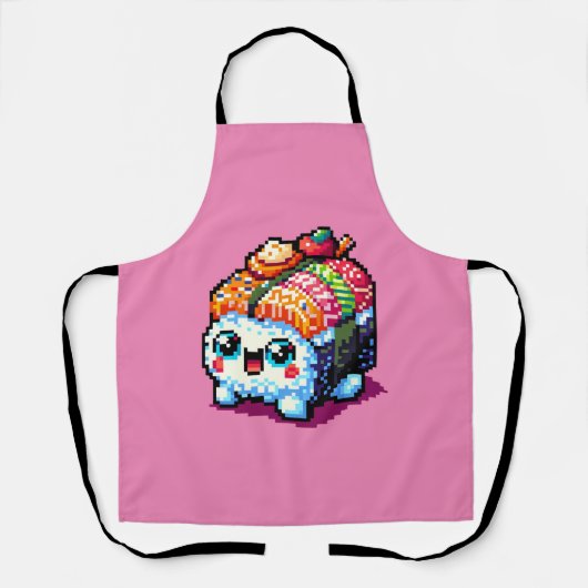 Happy Sushi Roll - Niedliche Pixel Art japanisches Schürze (Vorderseite)