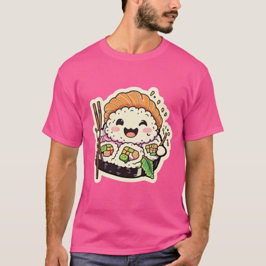 Happy Sushi Roll - Niedlicher und spielerischer Fe T-Shirt (Vorderseite)