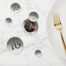 Happy Sweet 16. Geburtstag Falling Black Glitzer Konfetti