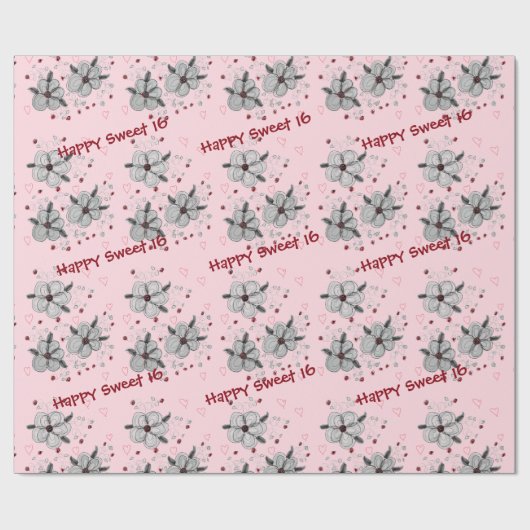 Happy Sweet 16 Pink Gift Wrap Geschenkpapier (Flach)