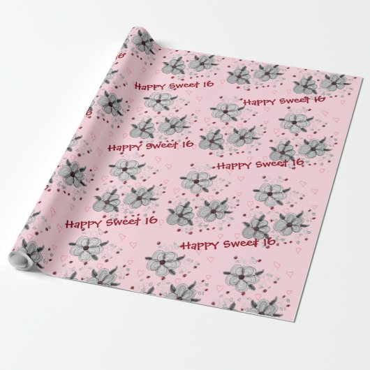 Happy Sweet 16 Pink Gift Wrap Geschenkpapier (Ungerollt)