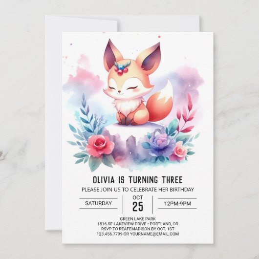 Happy Sweet Fox Geburtstag digital Einladung (Vorderseite)