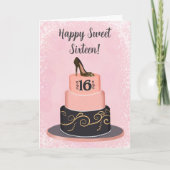 Happy Sweet Sixteen Fashionable Cake Karte (Vorderseite)