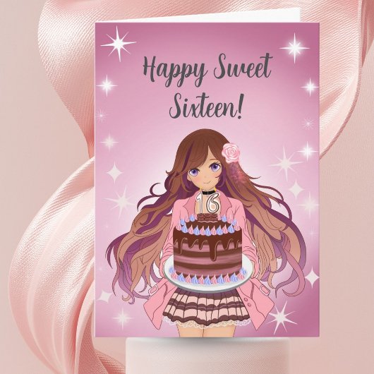 Happy Sweet Sixteen Teenager Girl with Cake Karte