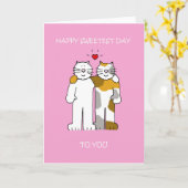 Happy Sweetest Day Cartoon Katzen Karte (Gelbe Blume)