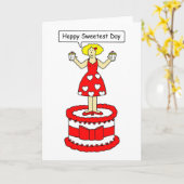 Happy Sweetest Day, Cartoon Lady on a Cake. Karte (Gelbe Blume)