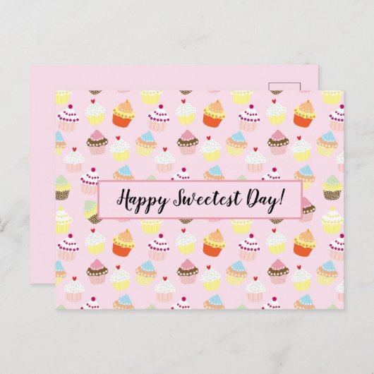 Happy Sweetest Day Niedlich Cupcake Muster Postkar Postkarte (Vorne/Hinten)