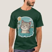 Happy Swimming Cat – Ocean Summer Sticker T-Shirt (Vorderseite)