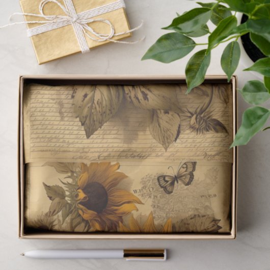 Happy Swirling Sunflowers, Butterflies and Script Seidenpapier (Geschenk)