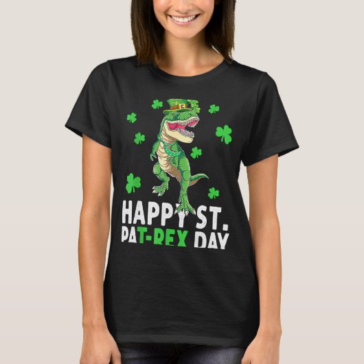 Happy T Rex Dinosaur Saint Patrick's Day For Boys T-Shirt (Vorderseite)