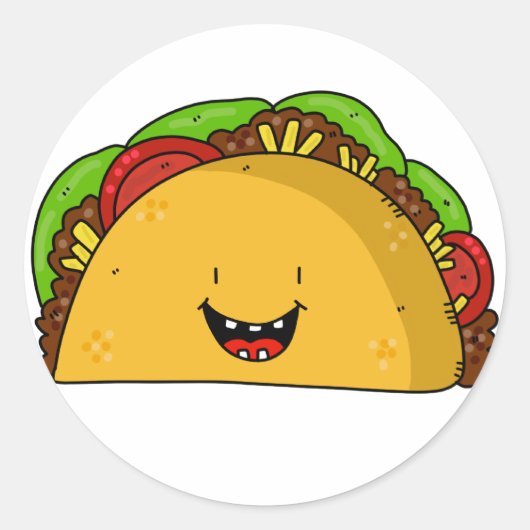 Happy Taco lächelnd Cartoon niedlich Runder Aufkleber (Vorderseite)