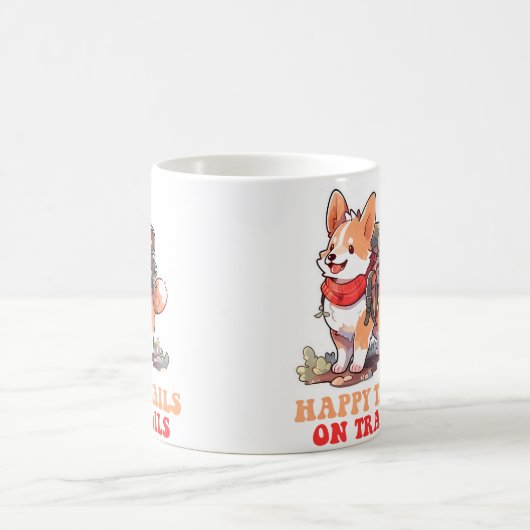 Happy Tails On Trails Funny Dog Trailing Camping L Kaffeetasse (Mittel)