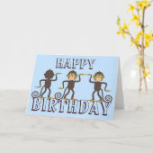 Happy tanzende Affen blauer Geburtstag Karte (Gelbe Blume)