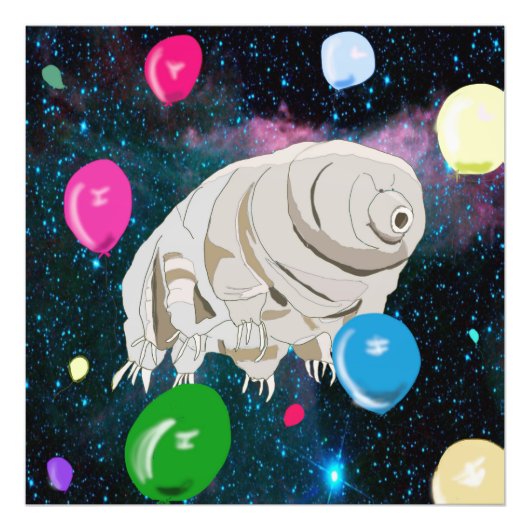 Happy Tardigrade schwebt durch Raum & Ballons Fotodruck (Vorne)