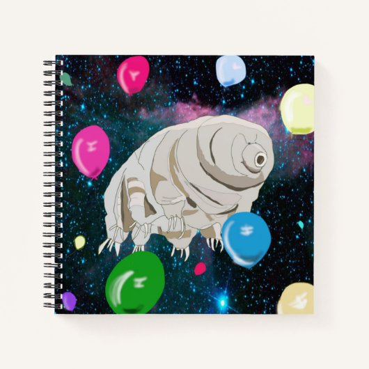 Happy Tardigrade schwebt durch Raum & Ballons Notizblock (Vorderseite)