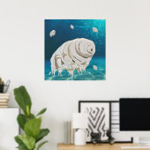 Happy Tardigrade schwimmt unter Wasser Poster (Heimbüro)