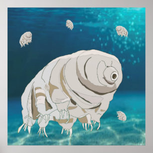 Happy Tardigrade schwimmt unter Wasser Poster