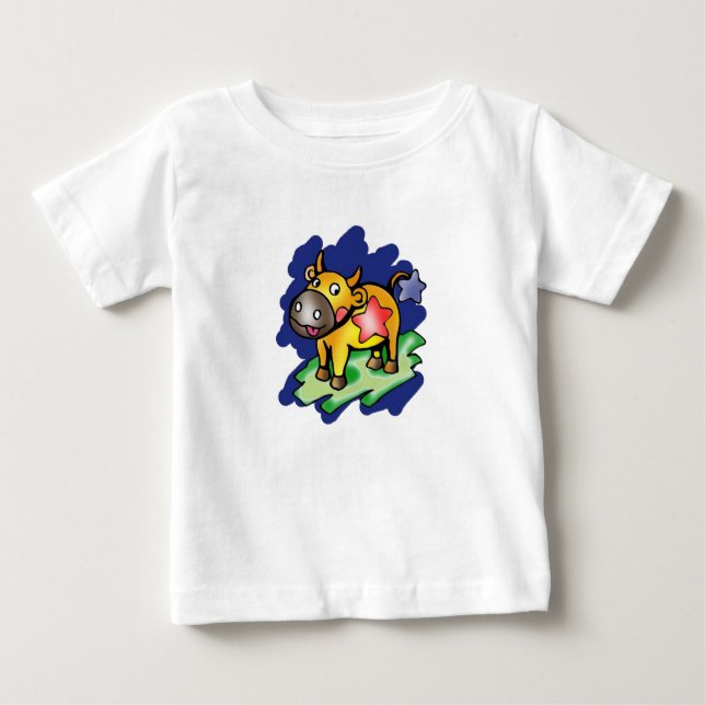 Happy Taurus Blue mit Red Star Cartoon Baby T-shirt (Vorderseite)