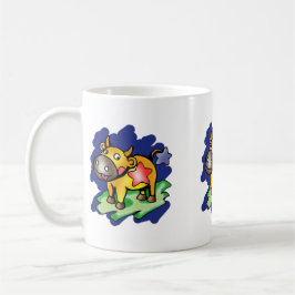 Happy Taurus Blue mit Red Star Cartoon Kaffeetasse