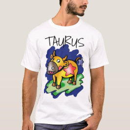 Happy Taurus Blue mit Red Star Cartoon T-Shirt