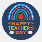 Happy Teachers Day Rainbow & Apple Runder Aufkleber (Vorderseite)