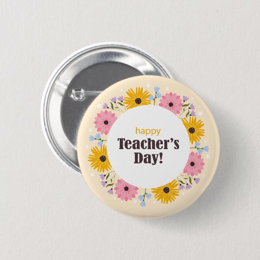 Happy Teacher's Day Wild Flowers Button (Vorne & Hinten)