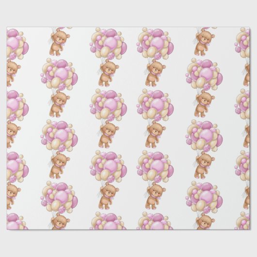 Happy Teddy Bear Pink Baby Shower Geschenkpapier (Saum)