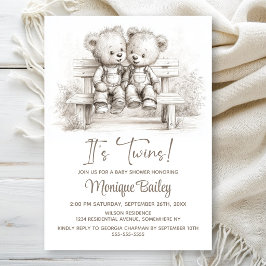 Happy Teddy Bear Twins Baby Shower Einladung